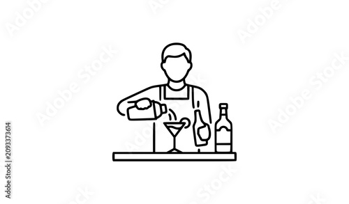 Barman Line Icon for Hospitality and Bar Services Vector