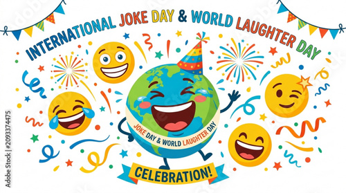 Bild auf Leinwand International Joke Day and World Laughter Day celebration happy earth character