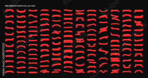 Set of different red ribbons in various shapes and sizes, suitable for design projects promoting badges and marketing elements.