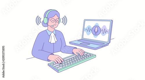 Bild auf Leinwand Professional court reporter or legal transcriber using voice-to-text technology