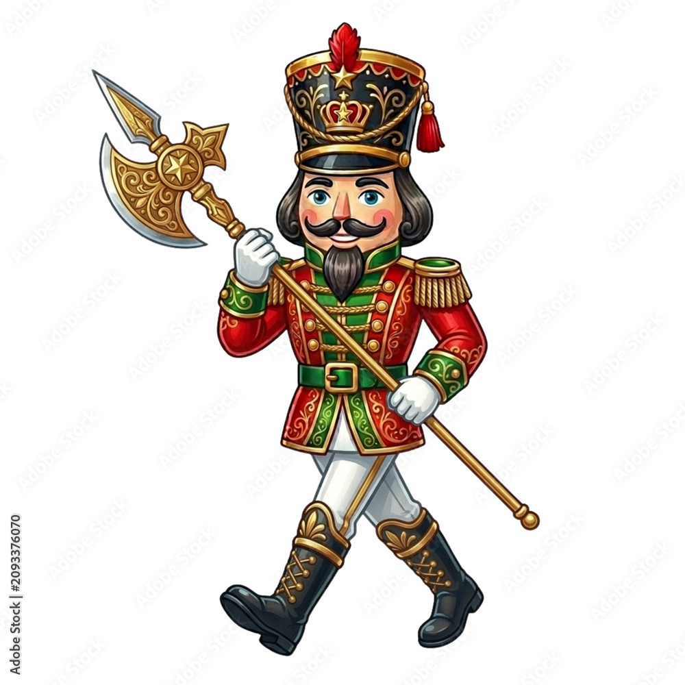 Obraz premium Christmas Nutcracker Soldier Guard Clipart Red Gold Green Illustration 