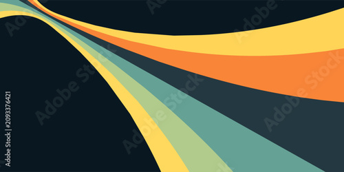 Abstract colorful 70s background vector. Vintage retro wallpaper with rainbow stripes and wavy lines.