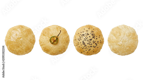 Baked savory pastries with diverse toppings high quality PNG on white background high quality PNG on white background