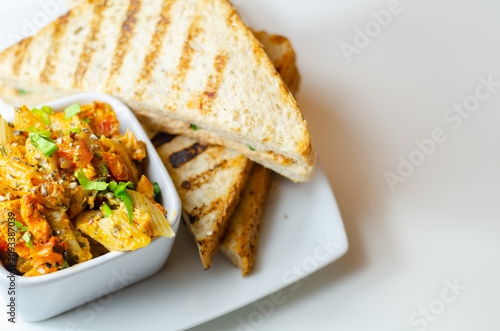 Grilled toast slices with distinct char marks