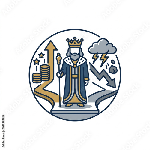 Cuadro en lienzo King standing at crossroads with diverging paths representing success and failure