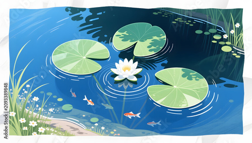summer lotus pond illustration open composition background