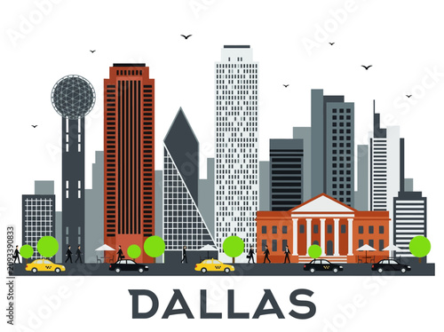 Photos Dallas Texas Skyline Vector Illustration with Iconic Landmarks and Urban Street