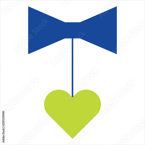 Minimalist vector illustration of a red heart suspended beneath a black bow tie on white background
