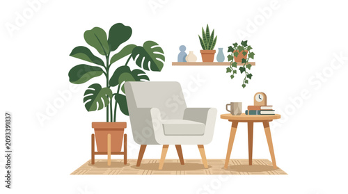 Modern and cozy home office corner with comfortable ergonomic chair and wooden desk