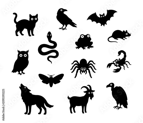 Halloween Animal Silhouettes Vector Illustration Set 