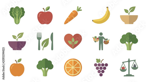 Organic Produce Clipart Pack with Fruit, Vegetable, and Vegan Lifestyle Icons