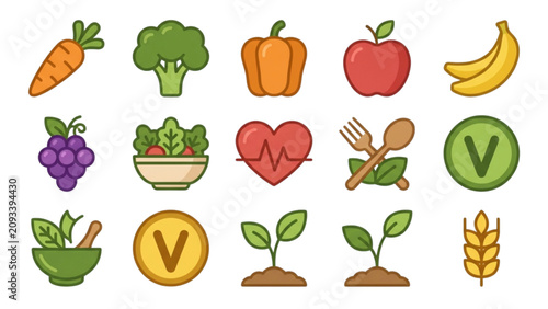 Healthy Food and Vegetarian Outline Collection for Fruits and Vegetables