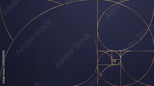 Luxury deep indigo and gold abstract geometric fibonacci spiral network background for wealth
