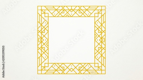 Gold Geometric Lattice Frame Design on Plain Background