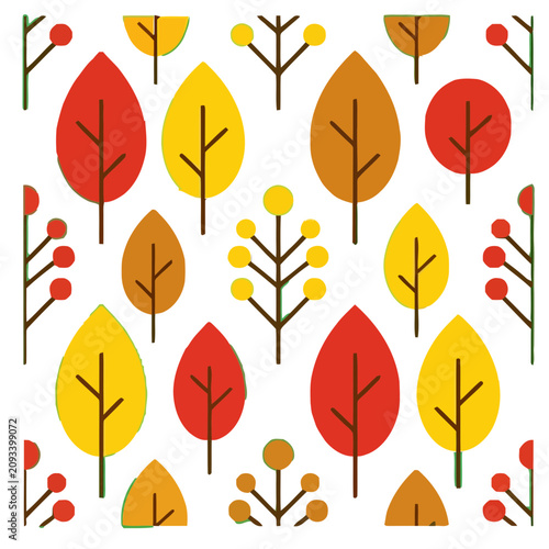 Autumn leaves and berries pattern