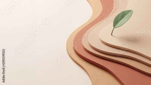 Minimalist clay topography abstract background with a fresh green sprout for sustainability concept