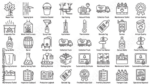 Cuadro en lienzo 40 Brewery, Distillery, Winery Icons, Beer, Wine, Liquor, Packaging, Symbols, Li
