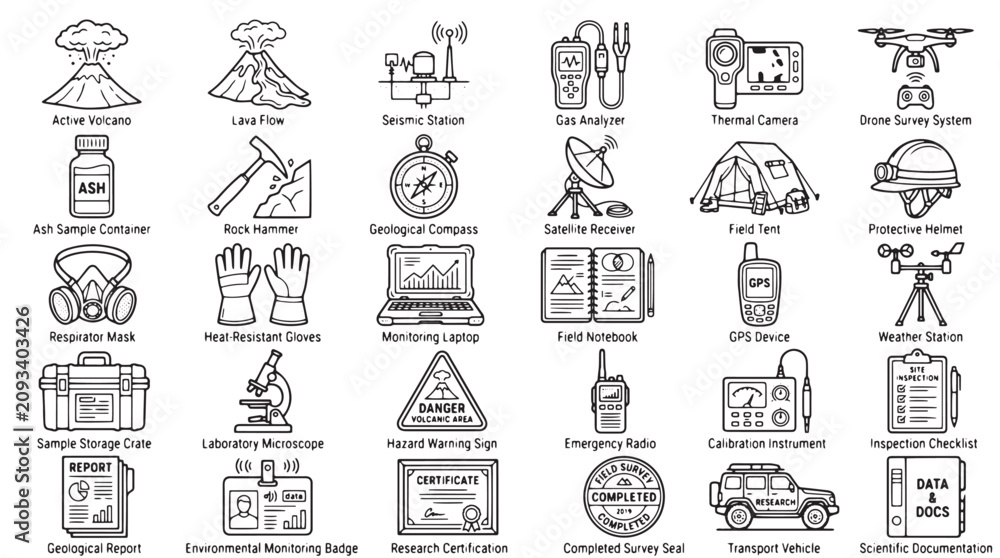 Fototapeta premium Outdoor Adventure Icons, Travel Symbols, Camping and Hiking Vector Graphics, 40 Wilderness Exploration Elements