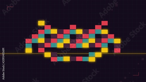 Colorful pixel art smiley face animation.