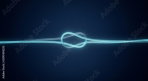 Glowing fiber optic strand tied in a knot connectivity and network problem concept