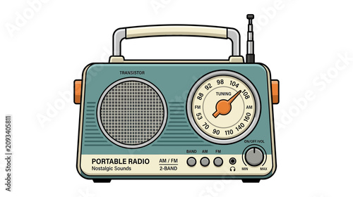 Obraz na płótnie Retro Portable Radio with Antenna, Vintage AM/FM Broadcast Receiver