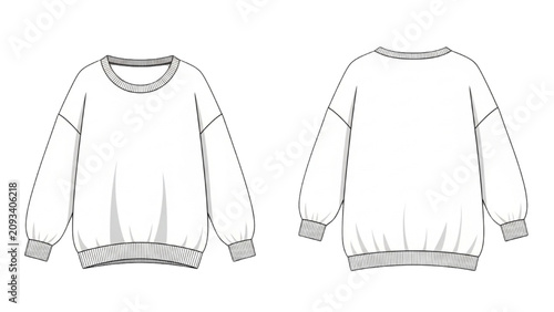 Tableau sur toile 2D Vector Illustration of Front and Back Views of a Sweatshirt
