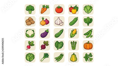 Fresh Vegetable Outline Collection for Healthy Food and Farm Produce