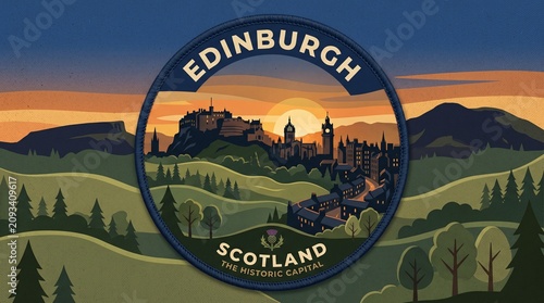 Edinburgh Scotland Sunset Badge