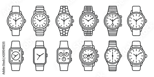 Konstfotografi Watches and Wristwatches Icons with Analog Timepieces, Clock Faces, Luxury Acces