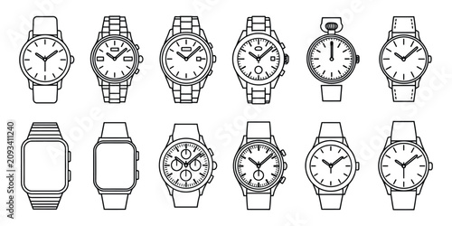 Canvas Print Watches and Wristwatches Icons with Analog Timepieces, Clock Faces, Luxury Acces