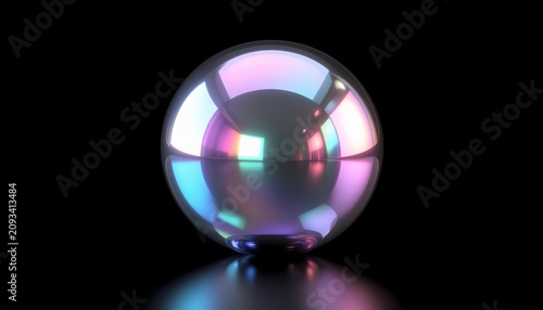 Crystal ball with colorful reflections.