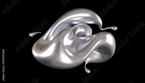 Liquid Metal Droplets on Black Background.