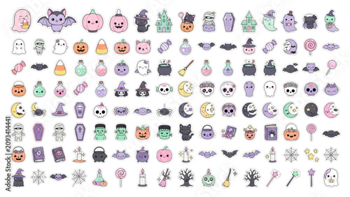 Cute Kawaii Goth Halloween Sticker Sheet Pastel Vector Collection