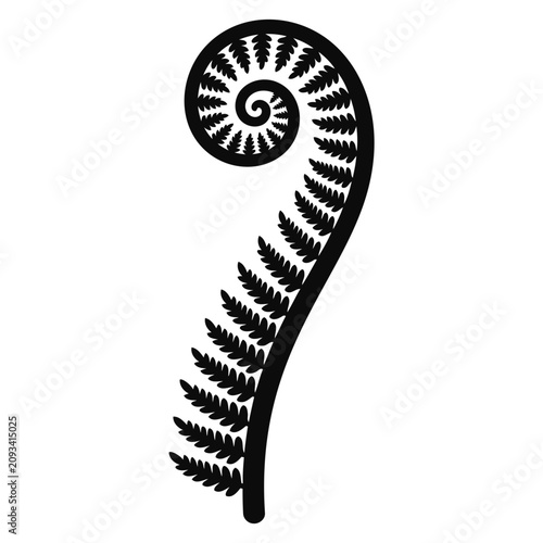 Φωτογραφία Black koru fern frond silhouette illustration on white background
