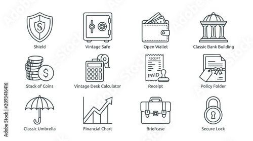 Financial Services Line Icon Vector Collection