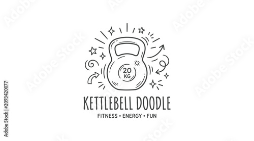 Kettlebell fitness doodle logo icon.