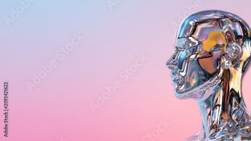 Sleek humanoid sculpture embodying advanced technology and innovation set against a colorful backdrop