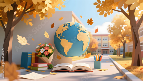Teachers Day globe leaves Teachers Day education background