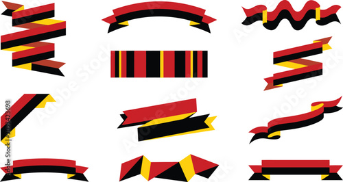 Red and Black Ribbon Banner Elements Set Decorative Ribbons Set 