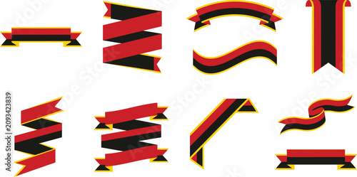 Red and Black Ribbon Banner Elements Set Decorative Ribbons Set 