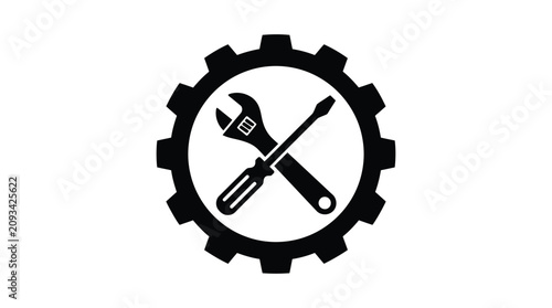 gear with wrench and screwdriver silhouette tools mechanics repair maintenance industry engineering
