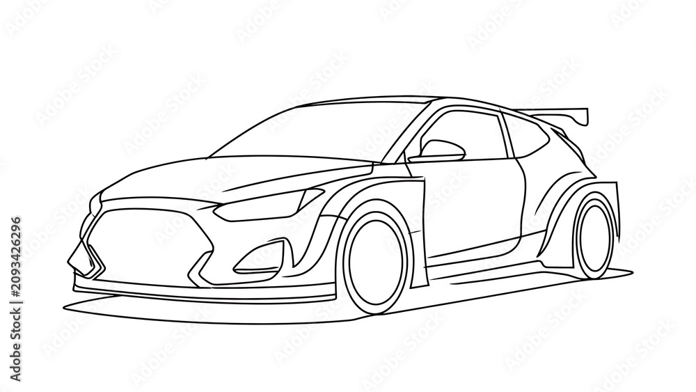 Fototapeta premium Sports car line drawing on white background.