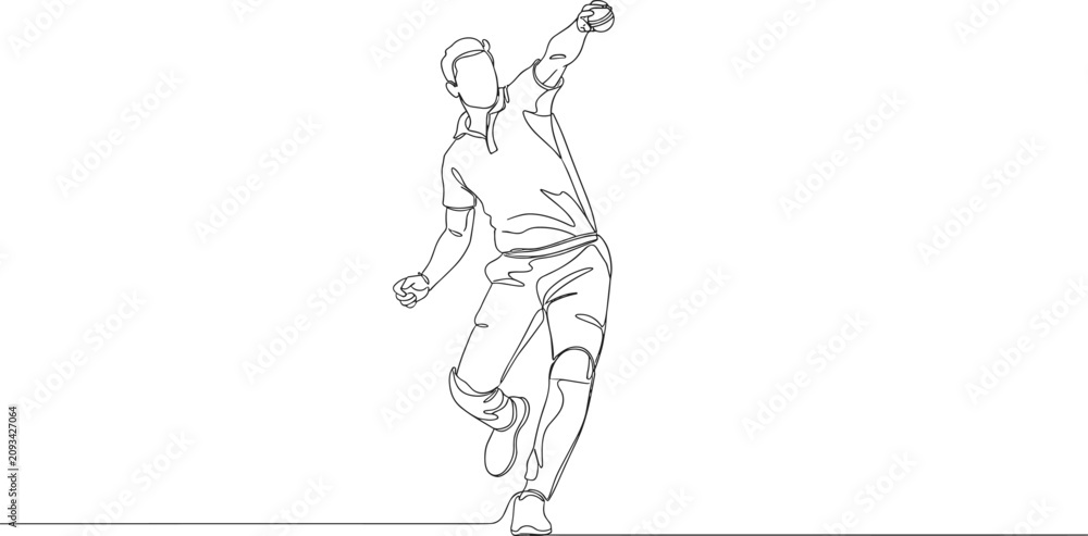 Obraz premium Cricket Bowler Line Art Vector Illustration in Dynamic Action Pose for Sports Design