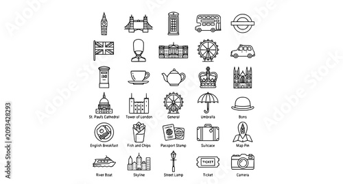 London Landmark Thin Line Icon Set Editable Stroke Vector Collection
