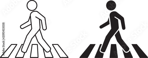 Canvastavla Pedestrian crossing vector collection with walking person and zebra crossing icons representing crosswalk safety, traffic regulations, street navigation, transportation and public road signage