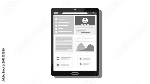 Tablet ui dashboard mockup animated, Tablet mockup UI layout showing profile, cards, list and chart animation
