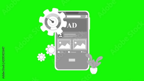 Minimalist flat animation of a smartphone screen with an ad banner and a small profile icon