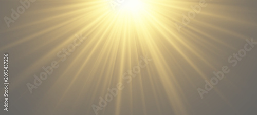 Foto Realistic dramatic sunburst background overlay with volumetric sun rays from top