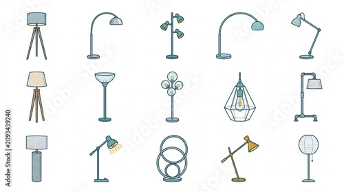 Collection of various modern and vintage lighting fixtures.