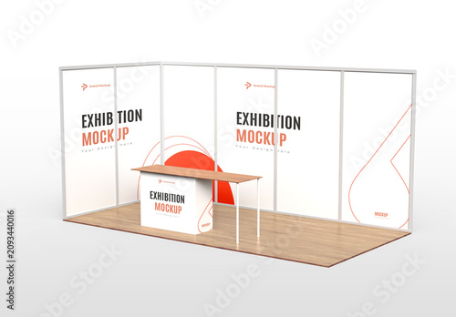 Modern Exhibition Booth Mockup with Trade Show Display Stand and Branding Wall